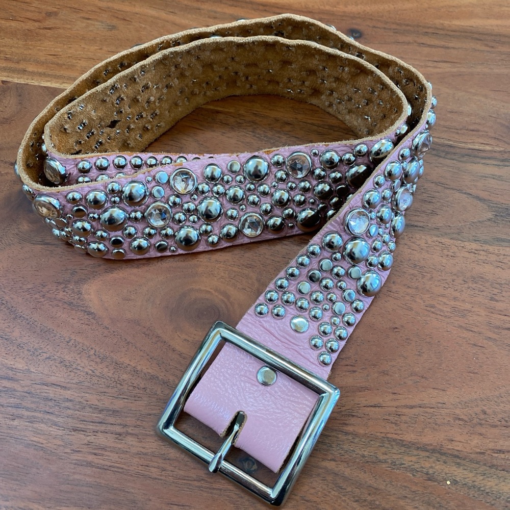 Studded Pink Leather Belt
